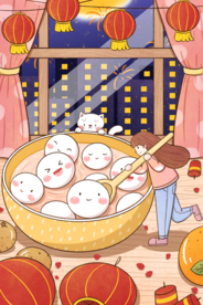 元宵节插画海报