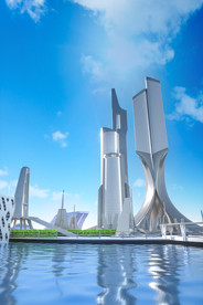 C4D模型未来都市火车悬浮城市