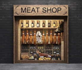 C4D模型橱窗设计肉店酒瓶腌肉