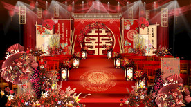 红色古典中式婚礼现场效果图