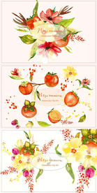 手绘水彩花卉花型花瓣 柿子