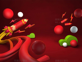 C4D模型红色风格电商立体场景