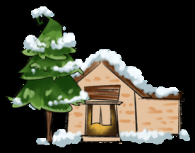 卡通免扣素材大雪房子松树