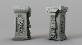 C4D模型雕花石柱残缺破损浮雕