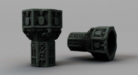 C4D模型雕花石柱残缺破损浮雕