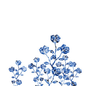 蓝色蓝白植物插画叶子元素