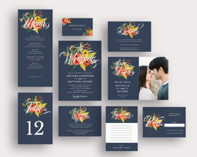 蓝色繁花似锦婚礼设计物料模板