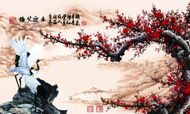 山水画 中式背景墙 装饰画 新