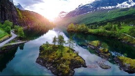 短视频素材航拍日光下山川河流