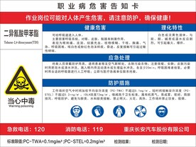 二异酸甲苯酯职业病危害告知卡