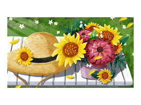 草地遮阳帽手绘插画