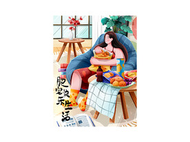 吃零食的美女插画设计