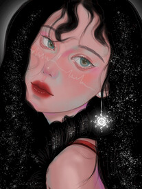 黑发美女手绘插画设计