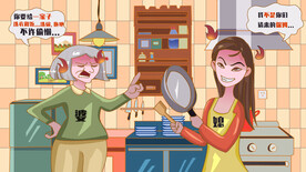 婆媳矛盾手绘插画