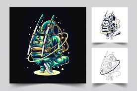 卡通太空人角色插画图片