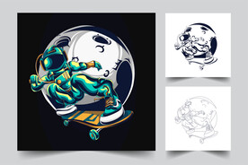 卡通太空人角色插画图片