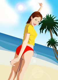 卡通手绘沙滩时尚人物美女元素