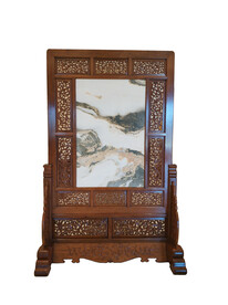 黄花梨嵌云石屏风