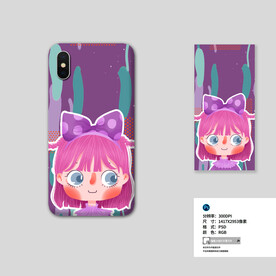手绘卡通插画女孩手机壳图案设计