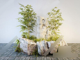  3DMAX园林竹子假山石头