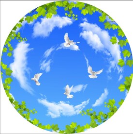 蓝天白云鸽子绿叶圆形
