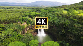 航拍森林里的瀑布湖泊