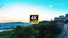 航拍清晨蓝天白云亭子