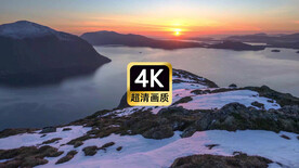 航拍夕阳远山湖面