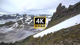 航拍雪山烟雾缭绕