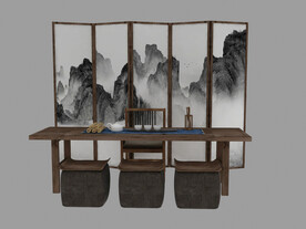 中式茶桌椅3d模型