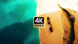 唯美风景海水冲上沙滩破船