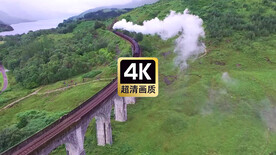 旅拍素材火车冒着烟高速经过大桥