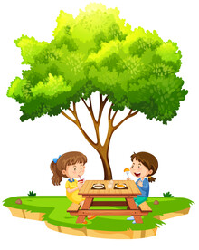 卡通树下吃饭插画插图