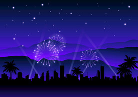 城市烟花矢量图插画