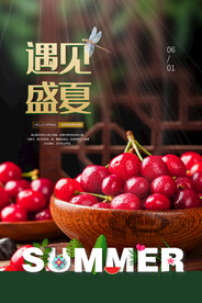 遇见盛夏樱桃促销活动海报素材