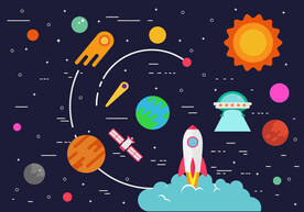 卡通手绘火箭 飞船 太空星球