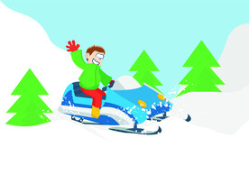 卡通手绘雪地车矢量图