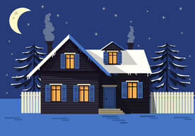 卡通木屋房子插画