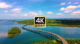 航拍汽车经过跨海大桥