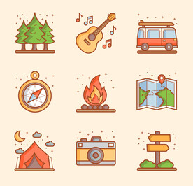 树 吉他 汽车 指南针 火图标