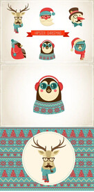 复古圣诞节动物图标