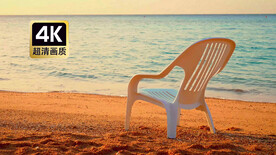 短视频素材清晨海边沙滩上椅子
