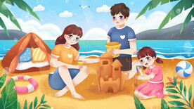 亲子夏令营夏季海边沙滩游玩