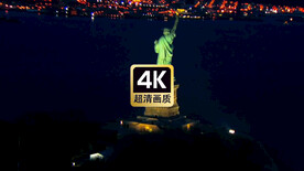 Vlog素材航拍夜晚自由女神像