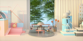 C4D模型粉色风格电商立体场景
