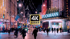 短视频素材夜晚街道上的有轨电车