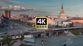 航拍海滨城市大桥建筑群车流