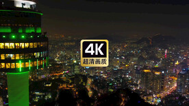 航拍夜晚城市商务建筑群