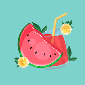 夏日清凉西瓜柠檬汽水插画元素