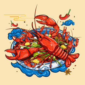 手绘卡通小龙虾